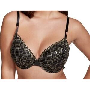 Victoria's Secret bra Sexy Tee Lightly lined demi lace black gold size 34C